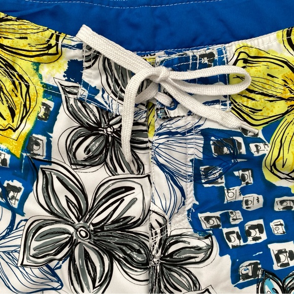 Men's Basic Concepts White/Blue/Yellow Floral Boardshorts Swim Shorts Size 30 - Picture 2 of 11